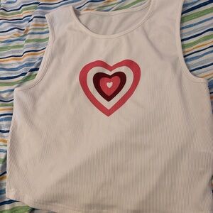 SHEIN Pink and White Heart Tank Top